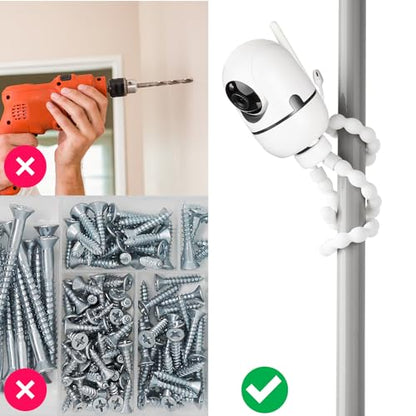Tripod Baby Monitor Mount for HelloBaby HB65/HB40/HB6550/ HB6560/ HB6240/ HB6148/HB66/HB6339, ANMEATE 549/SM935E, Flexible Baby Camera Mount Attach Your Camera Wherever You Want (Camera NOT Include) - color: White