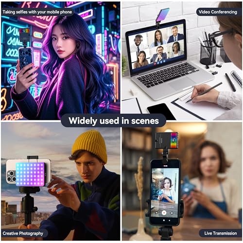 ENEGON RGB Selfie Light, 360° Full Color RGB Video Light with 24 Effects, 78 LED 2000mAh Rechargeable CRI 95+ and 2500K-9000K CCT, Portable Clip on Light for Phone/Tablet/Laptop/Streaming - color: RGB Selfie Light