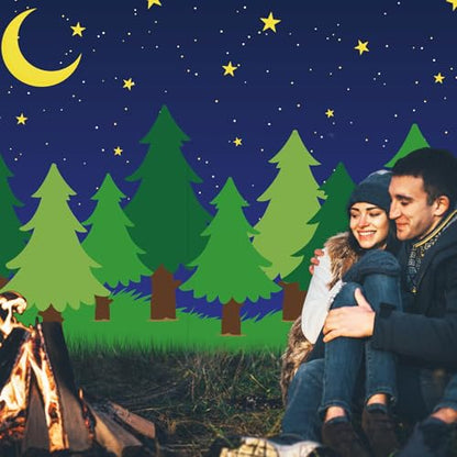 Teenyyou 6 x 8 ft Enchanted Forest Camping Backdrop Scene Camping Background Supplies Forest Night Scene Photography Background for Theme Party Photo Banner Decoration - size: 6 x 8 ft