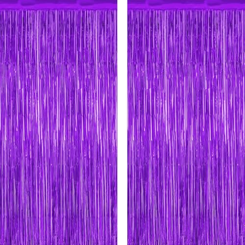 ZATAYE 2 Pack Purple Foil Curtain Streamer Decorations | Purple, Metallic Foil, 3.28 x 7.05 FT, Tinsel Backdrop, Foil Curtain Streamer, Party Decor, Photo Booth Door Wall Decor - color: Purple, size: 2 PCS
