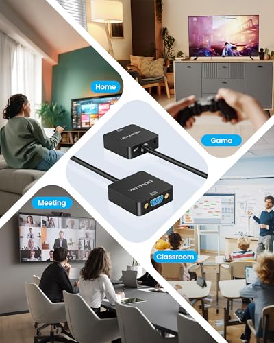 VENTION HDMI to VGA Adapter 0.5FT, Uni-Directional HDMI(Source) to VGA(Display) Converter (Male to Female) 1080P@60Hz with 3.5mm Audio and Micro USB Cable for PC/Projector/Monitor - color: 0.5 FT-152MM