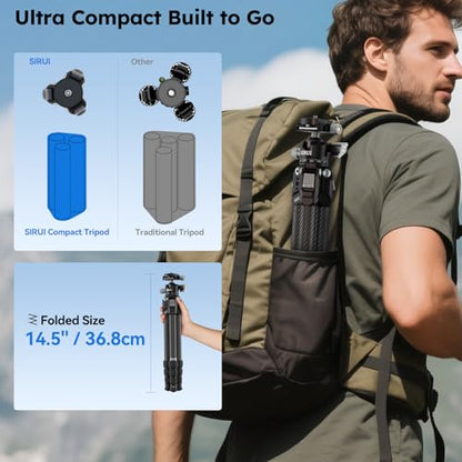 SIRUI 31.5" Compact Carbon Fiber Small Desktop Tripod with Low Profile Ball Head, Portable Lightweight Backpack Camera Tripod with Spikes for Travel Vlogging Tabletop, Macro Photography, AM-224S+G0 - style: AM-224S+G0