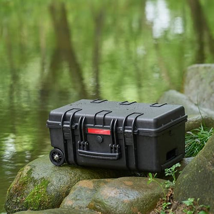 Amazon Basics Hard Protective Camera Case with Wheels, Large, Black, 22"L x 14"W x 9.8"H - size: Large