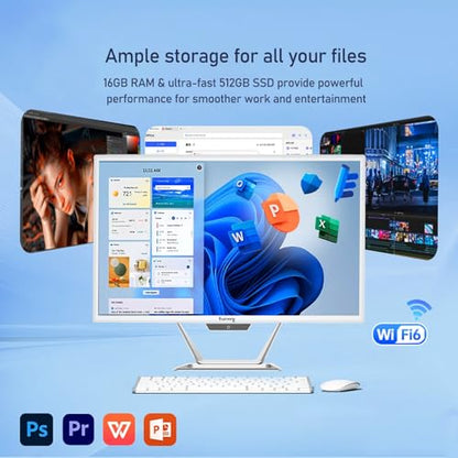 suevery All-in-One Desktop Computer, Core i5 16GB RAM 512GB SSD, HD Webcam Clear Calls,21.5 AIO Gaming pc,1080P Display, WiFi 6, Business All in One for Home Office Daily Use with Keyboard & Mouse