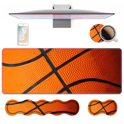 4 in 1 Ergonomic Keyboard Wrist Rest & Mouse Pad Wrist Rest Set, Large XXL Gaming Desk Mat 31.5"x 11.8" with Non-Slip Base, Memory Foam for Home Office Study Gaming, Basketball Surface - color: Basketball Surface