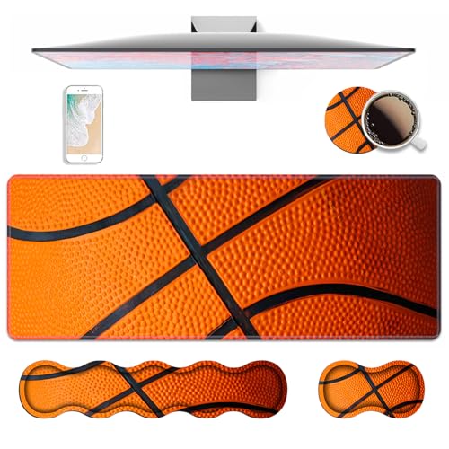4 in 1 Ergonomic Keyboard Wrist Rest & Mouse Pad Wrist Rest Set, Large XXL Gaming Desk Mat 31.5"x 11.8" with Non-Slip Base, Memory Foam for Home Office Study Gaming, Basketball Surface - color: Basketball Surface