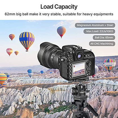 ULANZI U-80L Ball Head for 1/4" Tripod - 360 Rotating Panoramic Camera Mount With Arca Quick Release Plate & Cold Shoe for DSLR, Camcorder, Monopod, Slider