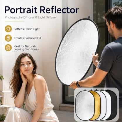 24x36in 5 in 1 Photography Reflector Light Diffuser 60x90cm,Collapsible Reflector Diffuser for Portrait, Product Photography Reflector and Studio Lighting Reflector with Carrying Bag - size: 24x36inch
