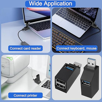 3 Ports USB Hub,USB Male to Female Expansion Adapter 2 Pcs 90 Degree Splitter 1 USB 3.0 and 2 USB 2.0 Port Portable Powered Data for Connecting Mobile Hard Disk, U Disk, Camera, Mouse,etc