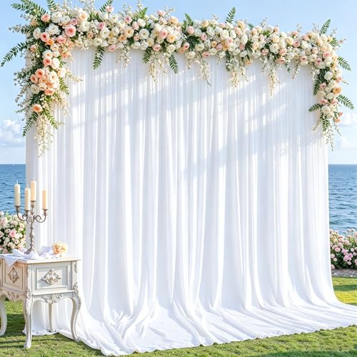 10x12 FT White Backdrop Curtain for Parties Wrinkle Free Photo Backdrop Drapes Polyester Wedding Back Drop Cloth Drapery for Birthday Photography Photoshoot Background Prom Decoration - color: White, size: 5'(W) x 12'(H), 2 panels