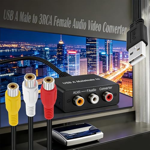 USB to 3RCA Cable,USB A 2.0 Male to 3 RCA Female Cable,AV Composite Adapter Cord for PC,Mac,DVR,HDD,DVD Player,Set Top Box,AV System,Home Theater Video Audio Transfer