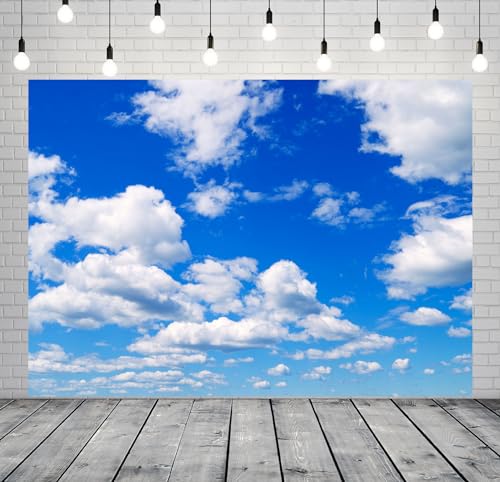 Fabric 12x8ft Sky Backdrop Theme Photography White Clouds Blue Sky Photo Backdrop for Newborn Baptism Baby Shower Kids Birthday Party Wedding Prom Banner - size: 12x8FT