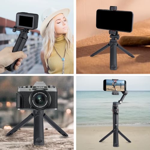 Mini Tripod for DJI Pocket3/4 2-in-1 Desktop Stand & Grip Handle - Ultra Portable Geared Heads Tripod for DSLR Webcam Phone 1/4” Mount 2oz Lightweight