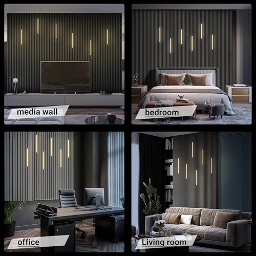 HAMRVL 6-Pack 16-Inch 10×10mm Black LED Aluminum Channel System for Wood Slat Wall Panels, U Shape LED Channel Profile with Mounting Accessories, LED Strip Diffuser for Acoustic Panels, Wall Decor