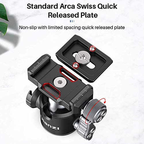 ULANZI U-80L Ball Head for 1/4" Tripod - 360 Rotating Panoramic Camera Mount With Arca Quick Release Plate & Cold Shoe for DSLR, Camcorder, Monopod, Slider