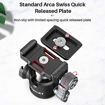 ULANZI U-80L Ball Head for 1/4" Tripod - 360 Rotating Panoramic Camera Mount With Arca Quick Release Plate & Cold Shoe for DSLR, Camcorder, Monopod, Slider