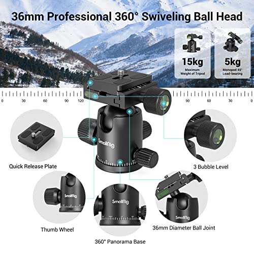 SmallRig Camera Tripod, 71" Foldable Aluminum Tripod/Monopod, 360°Ball Head Detachable, Payload 33lb, Adjustable Height from 16" to 71" for Camera, Phone - style: 71"