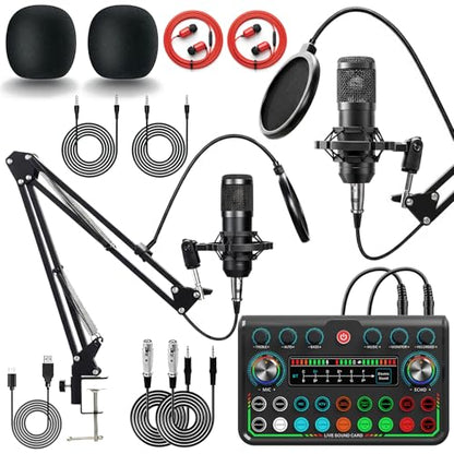 2026 Upgraded Podcast Equipment Bundle for 2, Recording Studio Kit with Dual Condenser Microphones, Audio Interface Mixer (4 Custom Sound Effects), Easy Setup for Podcasting, Streaming & Gaming