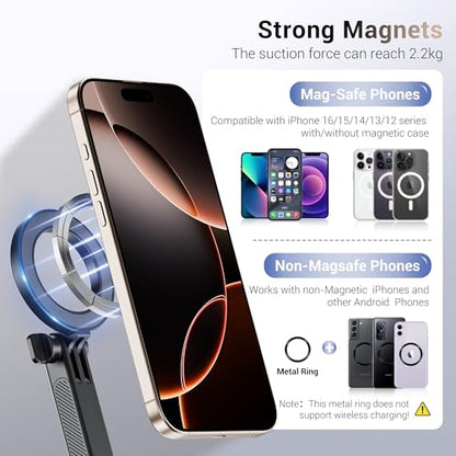 Lightweight Magnetic Neck Mount for Phone & Action Camera,Magnet Neck Holder with 3 Removable Arms for iPhone 17 16 15 Series Android Osmo360 Action 5Pro Hero 13,POV/Vlog Selfie Mount Necklace Holder | Quick Release Neck Phone Holder for iPhone 17 16 15 S