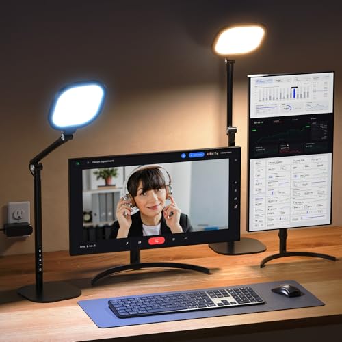 Led Desk Lamps for Home Office with Base, Video Conference Lighting for Zoom, Tall Desk Lamp with 50 Light Modes & Memory and Timer Func Computer Light, Ring Light for Desk for Video Streaming, Webcam - size: Black 2 Pack