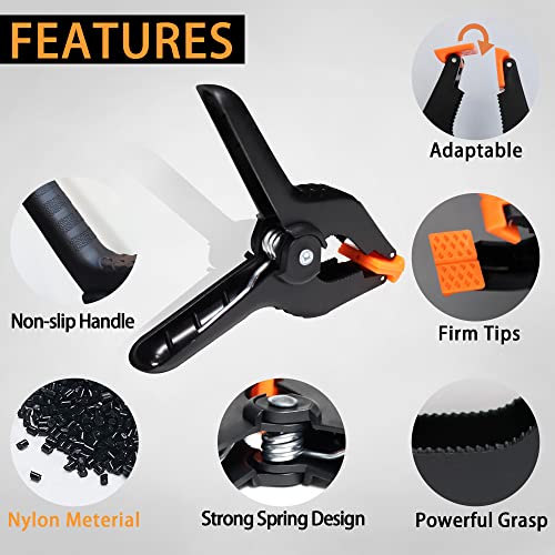 Backdrop Clips Clamps - 8 Heavy Duty Spring Clamps, 6 Background Clips Holder for Photography Backdrop Support Stand, Photo Video Studio Shooting