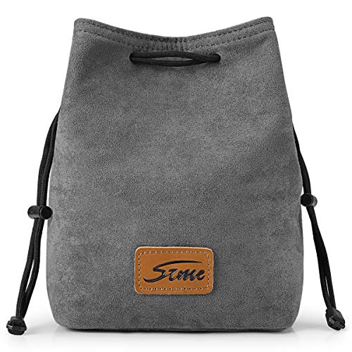 S-ZONE Soft Camera Bag DSLR Insert Handbag Drawstring Lens Case | Soft Suede, Drawstring closure, Dust-proof, Scratch-resistant, Compatible with Canon Nikon Sony - color: Grey, size: Large