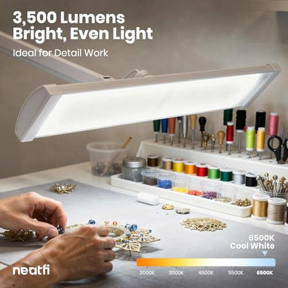 Neatfi Ultra 3,500 Lumens LED Desk Lamp with Base– 45W, 270 SMD LEDs, Shadow-Free | Adjustable Brightness | Non-Flickering Task Light for Nail, Craft & Office (White-3, 26-Inch Wide Shade) - color: White-3