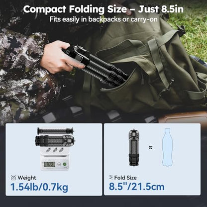 SIRUI Mini Carbon Fiber Tripod with Extendable Center Column, Max Height 26", Supports 33lbs - Ultra-Light 1.7lbs for Desk & Travel, New Anti-Corrosion Carbon Fiber(AM-223S+SL-100S) - style: Center Column Tripod