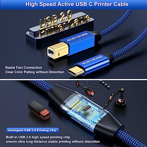USB C Printer Cable 40ft, High Speed USB B to C Active Cable Compatible with Printer, Scanner, Fax, Midi Keyboard, Audio Recording and More - size: 40ft, style: USB C Printer Cable