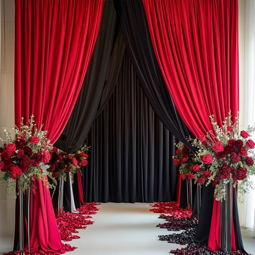 10ftx12ft Wrinkle Free Red Backdrop Curtain, 2 Panels 12FT Height Red Wedding Backdrop Drapes, Silky Polyester Back Drop Cloth for Birthday Photography Background Party Backdrop Draping - color: Red, size: (W)5ft x (H)12ft (2 Panel)