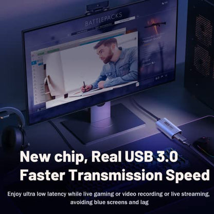 GUERMOK Video Capture Card, USB3.0 HDMI to USB-C Capture Device, Stream & Record at 2K@30FPS 1080P@60FPS, Compatible with iPad Mac OS Windows, Quest 3, OBS, Zoom, PS5/4, Switch, Xbox (Blue) - color: Blue