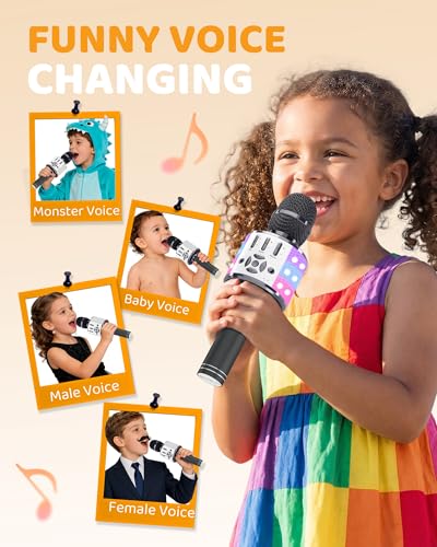 Amazmic Kids Karaoke Microphone Machine Toy Bluetooth Microphone Portable Wireless Karaoke Machine Handheld with LED Lights, Gift for Children Adults Birthday Party, Home KTV(Gray) - color: Gray