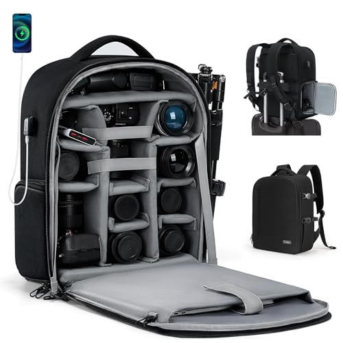 Cwatcun DSLR Camera Backpack，Large DSLR Camera Bag with 17" Laptop Compartment, Waterproof & Tripod Ready - color: Black, size: 2.0 X Large