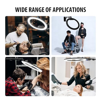 Ring Light Wall Mount with 3 Phone Holder, 19" Adjustable Ring Light with Rotatable Boom Arm, Space-Saving Overhead Lighting Solution for Studio Photography, Salon, Beauty Tattoo Light, Barber Light - size: 19inch
