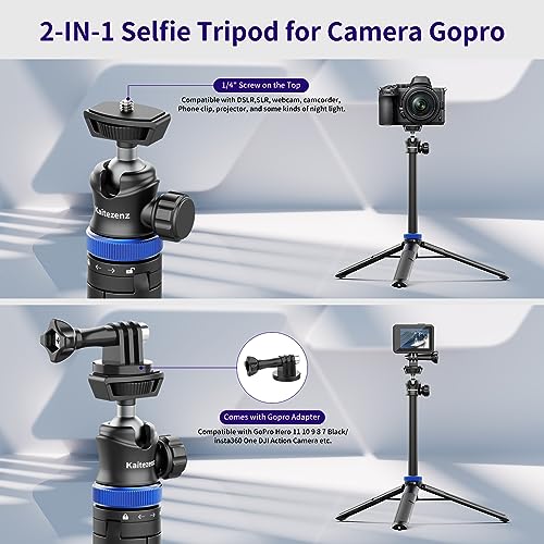 Kaitezenz Selfie Stick Tripod for Gopro Camera, 62" Extendable Tripod Stand with 360° Ball Head 1/4" Screw, Portable Lightweight Camera Tripod for Max Hero 13 12 11 10 DJI OSMO Pocket3 Action Camera