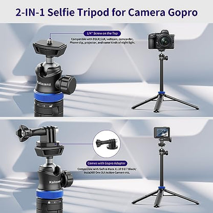 Kaitezenz Selfie Stick Tripod for Gopro Camera, 62" Extendable Tripod Stand with 360° Ball Head 1/4" Screw, Portable Lightweight Camera Tripod for Max Hero 13 12 11 10 DJI OSMO Pocket3 Action Camera