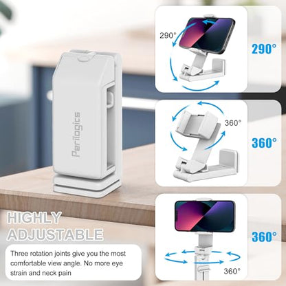 Perilogics Airplane Phone Holder Mount Universal in Flight Hands Free Viewing with Multi-Directional Dual 360 Degree Rotation (White) - color: White