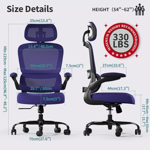 TRALT Office Chair Ergonomic Desk Chair, 330 LBS Home Mesh Office Desk Chairs with Wheels, Comfortable Gaming Chairs (1, Violet) - color: Violet