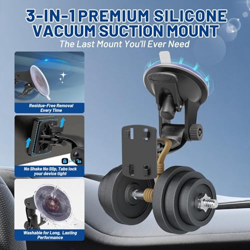EWAY 4-Hole Direct Fit Suction Cup Mount for Backup Camera 4.3"/5" Monitor, Knob-Lock Adjustable Dashboard Windshield Monitor Mounting Bracket Holder for Car Rear View Camera Screen Display Stand