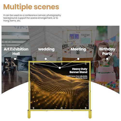 Jiang&Rong 10x10ft Heavy Duty Backdrop Stand Kit - Adjustable Step and Repeat Photo Banner Stand for Photography, Trade Shows, Photo Booths, Events(Golden) - color: Golden