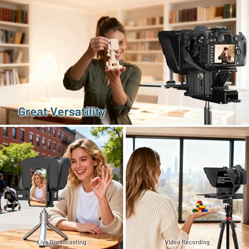 Desview P8 Universal Teleprompter for Smartphone Camera, DSLR Webcam Tablet up to 10" with Bluetooth Remote Foldable Design for Live Streaming Video Recording YouTube TikTok Videos - size: P8 Teleprompter