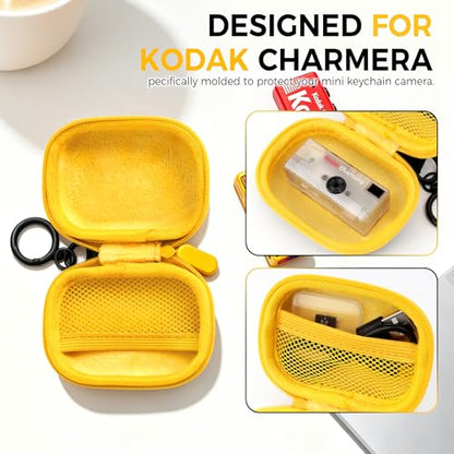 Small Hard Carrying Case for Kodak CHARMERA Keychain Digital Camera, Waterproof Protective Storage Pouch for Mini Keychain Camera Accessories, with Mesh Pocket & Sturdy Metal Hook (Black)