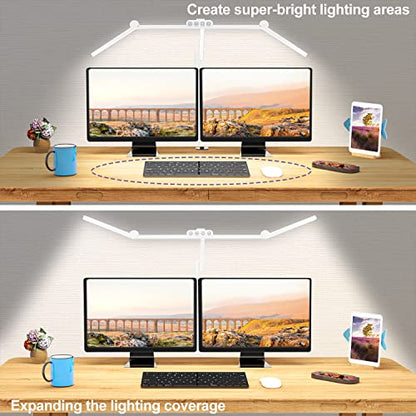 Micomlan Led Desk Lamp for Home Office, White Architect Desk Lamp with Clamp for Crafting, 24W Bright Rotatable Led Table Light Stepless Dimming Tempering Wide Computer Light with Atmosphere Lighting - color: White