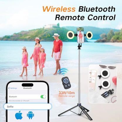 70” Phone Tripod & Selfie Stick with Light, Metal Tripod Holder with Wireless Remote,Portable Travel Selfie Stick Tripod for iPhone/Android and Gopro - color: Black-SL