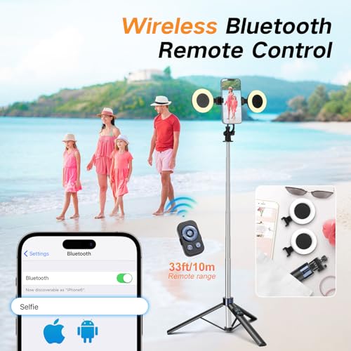 70” Phone Tripod & Selfie Stick with Light, Metal Tripod Holder with Wireless Remote,Portable Travel Selfie Stick Tripod for iPhone/Android and Gopro - color: Black-SL