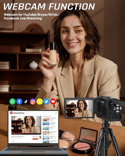 Video Camera Camcorder, QHD 2.7K 56MP 16X Digital Vlogging Camera with LED Fill Light for YouTube, 2.8'' 270° Rotation Screen Camcorder Camera with 32GB Card and Two Batteries