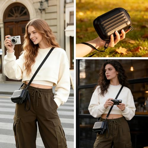 Cwatcun Carrying & Protective Case for Digital Camera with 2 Carrying Ways, Hardshell Lightweight Small Camera Sling Case Compatible with KODAK PIXPRO/Canon PowerShot/Sony DSCW800 DSCW830 - color: Black02