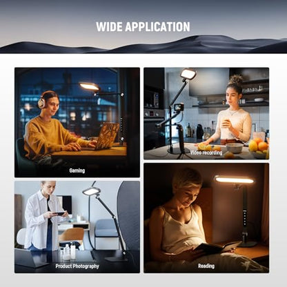 NEEWER Basics 16W Desktop LED Lamp for Home Office Video Conference Reading Lighting, Eye Caring Foldable Double Sided Dimmable Touch Ring Light with Desk Stand Memory Timer 5 Color Modes CRI95, FR16