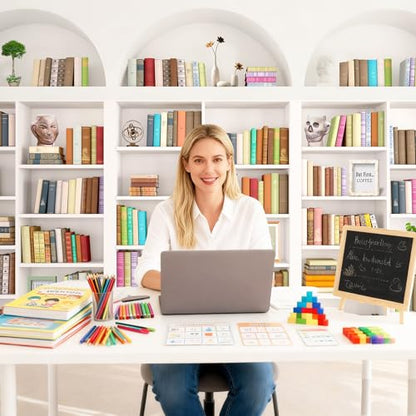 White Library Bookshelf Photo Backdrop, Modern Theme, 7x5FT | Zoom Background for Home Office, Vinyl, for Video Conference, Recording, Book Party Decor