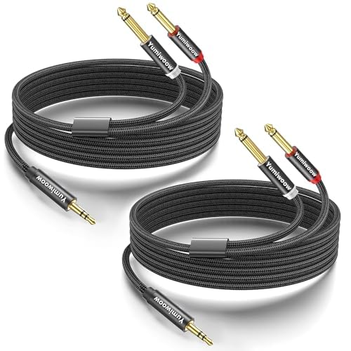 2pack 3.3Ft 3.5mm TRS to Dual 6.35mm Stereo Cable 1/8 TRS to Dual 6.35mm 1/4 TS Mono Y Splitter Audio Cord Adapter for Smartphone, Mixer,PC, CD Player, Speakers and Home Stereo System - size: 3.3FT/2Pack